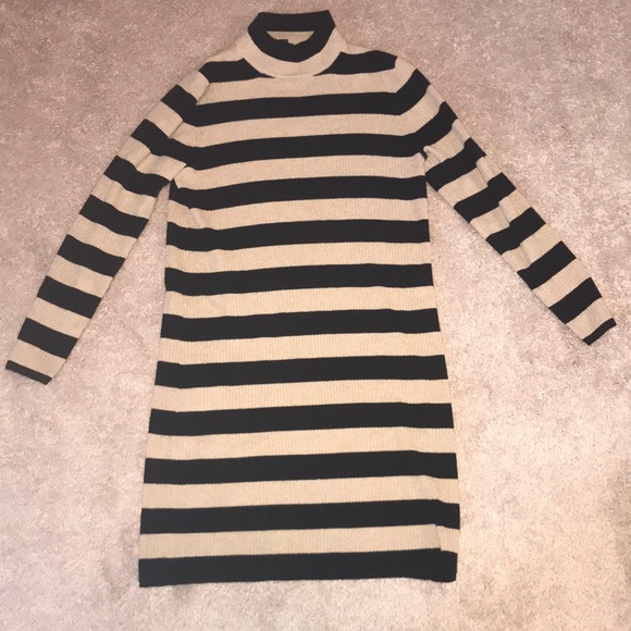 NWT J. Crew Striped Turtleneck Dress, Black&Camel - Picture 2 of 5